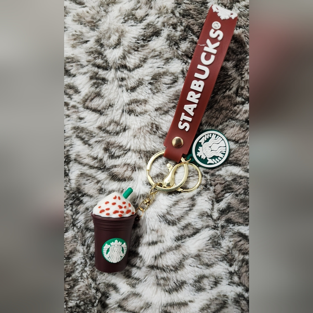 Starbucks Brown Keychain with Frappuccino Charm